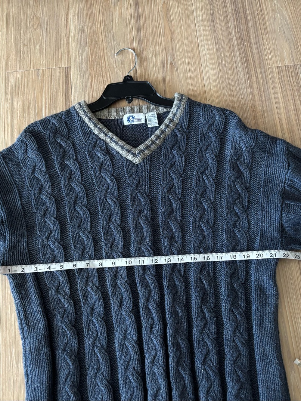 Vintage 90s Arizona Cable Knit Sweater Blue V-Neck Wool Mens XL Preppy Fisherman - Picture 7 of 7